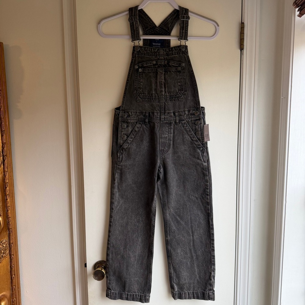 GAP Teen Black Wash Denim Overalls Size 8 Jumpsuit Kids Girls